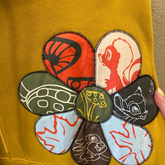 DISNEY Bambi Golden Yellow Women’s Cropped Hoodie with Colorful Patch Design, 1X - Picture 3 of 7